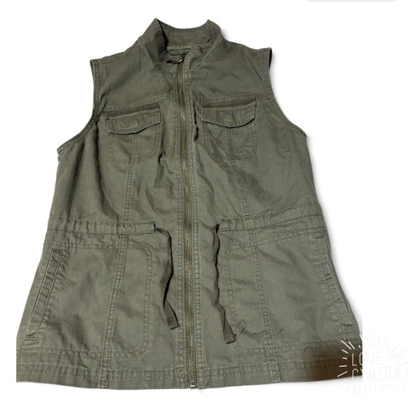 A New Day Olive Green Sleeveless Cargo Utility Zippered Vest Size M - Picture 2 of 11